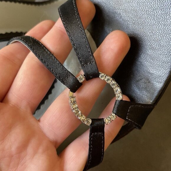 Y2K BCBG Satin Black Leather Rhinestone Slingback Heels Women’s‎ 8.5 vintage - Picture 7 of 14